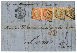 1868 10c (n°28)x2 + 40c (n°23)x2 Sur Lettre De BORDEAUX Pour LIMA (PEROU). TB. - 1863-1870 Napoléon III. Laure