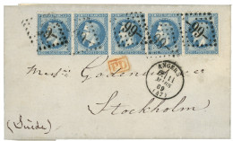 1869 Superbe Bande De 5 Du 20c (n°29) Obl. GC 99 + T.16 ANGERS Sur Lettre Pour STOCKHOLM (SUEDE). Magnifique. - 1863-1870 Napoléon III Con Laureles