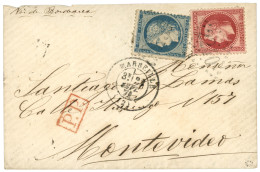 1871 20c SIEGE (n°37) + 80c (n°32) Sur Lettre De MARSEILLE Pr MONTEVIDEO (URUGUAY). Signé ROUMET. TB. - 1863-1870 Napoleon III With Laurels