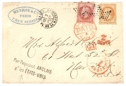 1872 40c (n°31) + 80c (n°32) + Griffe Rare Par PAQUEBOT ANGLAIS/pr Les ETATS-UNIS Sur Lettre DePARIS Pour NEW-YORK (USA) - 1863-1870 Napoléon III. Laure