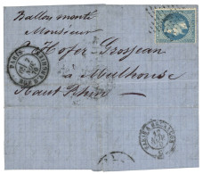 BALLON MONTE Pour L' ALSACE : 20c (n°29) Obl. Etoile 4 + PARIS 6 Oct 70 Sur Lettre Avec Texte  Pour MUHLOUSE (ALSACE). V - Krieg 1870