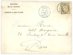 1876 15c CERES (n°55) Obl. Cachet PARIS DEPART En Bleu Sur Enveloppe Pour PARIS. Superbe. - 1871-1875 Cérès