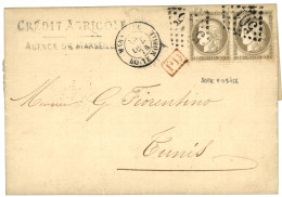 1874 Paire 30c CERES Obl. GC 5015 + MARSEILLE BOITE MOBILE Sur Lettre Pour TUNIS (TUNISIE). B/TB. - 1871-1875 Cérès