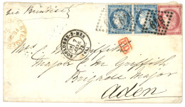 1873 CERES 25c (n°60)x2 Pd + 80c Obl. GC 549 Sur Lettre BOULOGNE SUR MER Pour ADEN (YEMEN). TB. - 1871-1875 Ceres