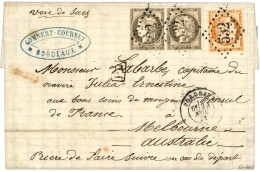 1873 40c SIEGE + Paire 30c CERES Sur Lettre De BORDEAUX Pour MELBOURNE (AUSTRALIE). Signé CALVES. TB. - 1871-1875 Cérès