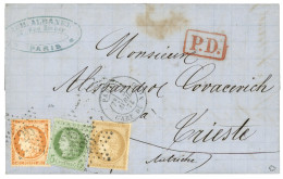 1873 40c SIEGE + CERES 5c +15c Obl. ETOILE 26 + PARIS GARE DU NORD Pour TRIESTE (AUTRICHE). TTB. - 1871-1875 Cérès