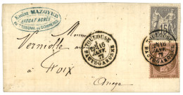 1877 10c CERES + 15c SAGE Type 2 Obl. TOULOUSE HAUTE GARONNE Sur Lettre Pour FOIX. Luxe. - 1876-1898 Sage (Tipo II)
