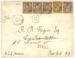 1879 SAGE 3c Jaune (n°86) + 2c + 30c (x3) Obl. PARIS Sur Enveloppe RECOMMANDEE Pour NEW-YORK (USA). Affrt Trés Rare à 95 - 1876-1898 Sage (Type II)