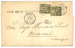 Tarif PRE-U.P.U Pour Le MEXIQUE (1.04.79) : 1879  1F SAGE (x2) 1 Ex Pli, Obl. PARIS + Taxe Mexicaine 35cs (rare) Sur Let - 1876-1898 Sage (Tipo II)