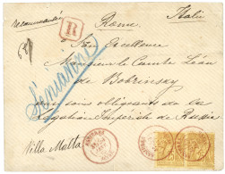 1883 Paire 25c (n°92) Obl. Cachet Rouge ASNIERES SEINE Sur Enveloppe RECOMMANDEE Pour L' ITALIE. RARE. Superbe. - 1876-1898 Sage (Tipo II)