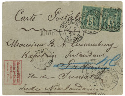 Carte  Pour Les INDES NEERLANDAISES : 1889 5c (x2) Obl. POITIERS Sur CARTON Avec Mention "CARTE POSTALE" Pour SUMATRA. T - 1876-1898 Sage (Type II)