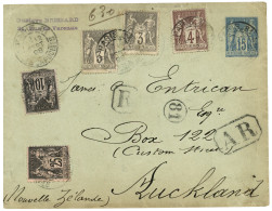1898 Entier 15c + 3c (x2) + 4c + 10c + 25c Obl. PARIS En RECOMMANDE + A.R Pour LA NOUVELLE ZELANDE. TB. - 1876-1898 Sage (Type II)