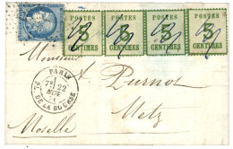 ALSACE LORRAINE : 1871 FRANCE 25c (n°60) Obl. Etoile 1 + ALSACE LORRAINE 5c (x4) Obl. Plume Sur Lettre Avec Texte De PAR - Sonstige & Ohne Zuordnung