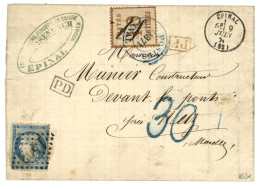 1871 ALSACE LORRAINE 10c Obl. Cachet Provisoire POSTE EPINAL (rare Sur Timbre) + FRANCE 20c (n°37) Obl. GC 1402 + T.16 E - Otros & Sin Clasificación