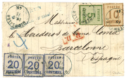 ALSACE LORRAINE Pour L' ESPAGNE : 1871 5c + 10c + 20c (x3) Obl. GEBWEILER Sur Lettre Pour BARCELONNE (ESPAGNE). Qqles Pe - Sonstige & Ohne Zuordnung