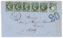 ALSACE LORRAINE : 1871 1c (n°19) Bande De 5 + 20c (n°37) Obl. GC 3106 + T.17 REMIRMONT + Taxe 20 D.T Bleue Sur Lettre Po - Autres & Non Classés