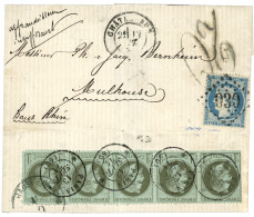 ALSACE LORRAINE : 1871 20c (n°37) Obl. GC 930 + CHATEAUNEUF + Verso Bande De 5 Du 1c (n°25) Pd Obl. PARIS (60) + Taxe 20 - Autres & Non Classés