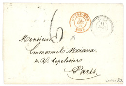 1859 Cachet Rare OUTRE-MER BONE Rouge + Taxe 6 + TUNIS Sur Lettre Pour PARIS. Indice 20. TTB. - Schiffspost