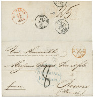 1863 SAMARANG FRANCO En Bleu + PAYS ETR. V.SUEZ AMB Sur Lettre Avec Texte Pour La FRANCE. TTB . - Schiffspost