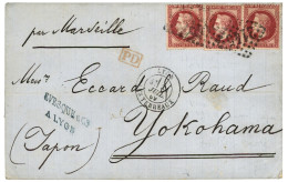1869 80c (n°32) X3  Sur Lettre De LYON Pour YOKHOAMA. Verso, Cachet YOKOHAMA JAPON En Bleu. Superbe. - 1849-1876: Classic Period