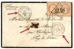 1870 Paire 40c (n°31) Pd Obl. GC 5118 + YOKOHAMA Bau FRANCAIS En Bleu + Taxe 4 (type Spécial) Sur Enveloppe Pour La FRAN - 1849-1876: Klassik
