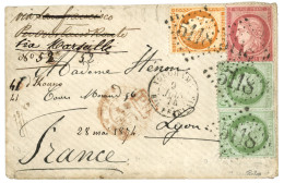 1874 40c SIEGE + CERES 5c (x2) + 80c Obl. GC 5118 + YOKOHAMA Bau FRANCAIS Sur Enveloppe Pour La FRANCE. Affrt Tricolore  - 1849-1876: Klassieke Periode