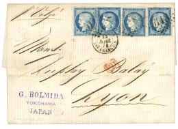 1874 25c CERES (n°60)x4 Obl. GC 5118 + YOKOHAMA Bau FRANCAIS Sur Lettre Pour LYON. TB. - 1849-1876: Période Classique