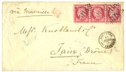 YOKOHAMA : 1875 80c CERES Bande De 3 Obl. GC 5118 + YOKOHAMA Bau FRANCAIS Sur Enveloppe Pour La FRANCE. Affrt Rare à 2F4 - 1849-1876: Klassik