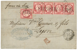 1875 80c CERES (x5) Obl. GC 5118 + YOKOHAMA Bau FRANCAIS Sur Lettre Pour La FRANCE.  Affrt Rare à 4F (quadruple Port). S - 1849-1876: Période Classique