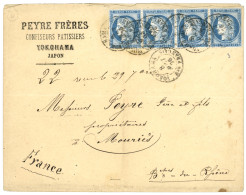 1876 Bande De 4 Du 25c CERES (n°60) Obl. YOKOHAMA Bau FRANCAIS Sur Lettre Pour La FRANCE. RARE. TTB. - 1849-1876: Klassik