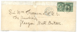 1876 Paire 4c SAGE (n°63) Obl. YOKOHAMA Bau FRANCAIS + Rare Cachet Maritime YOKOHAMA PAQ. FR. S N°1 En Bleu Sur Lettre A - 1849-1876: Période Classique