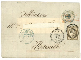 JERUSALEM : 1876 30c CERES Obl. JAFFA SYRIE + CROIX POTENCEE POSTE FRANCAISE JERUSALEM + CARMELLO ATTART JERUSALEM Sur D - 1849-1876: Klassik