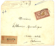 RHODES Pour L' ABYSINIE : 1923 FRANCE 1F MERSON Obl. RHODES Sur Enveloppe (pd)  RECOMMANDEE Pour ADDIS-ABEBA (ETHIOPIE). - 1877-1920: Période Semi Moderne