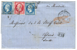 SALONIQUE : 1866 20c (n°22)x2 + 80c (n°24) Obl. GC 5095 + SALONIQUE Sur Lettre Pour GLARUS (SUISSE). Double Port à 1F20  - 1849-1876: Klassieke Periode