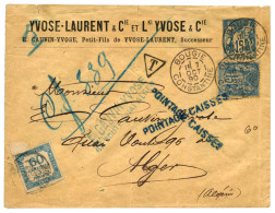 ALGERIE : 1890 Entier 15c SAGE + 15c Sage Obl. BOUGIE ALGERIE Sur Enveloppe Pour ALGER Taxée à L' Arrivée Avec Un 60c TA - Autres & Non Classés