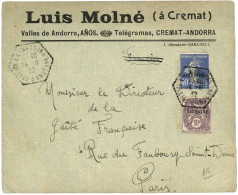 ANDORRE : 1932 10c + 40c Obl. LA MASSANA VALLES D' ANDORRE Sur Env(pd) Pour PARIS. RARE. TB. - Autres & Non Classés