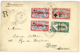 OUBANGUI : 1917 CROIX-ROUGE 5c S/ 10c (x3)+ 50c Obl. MOBAYE CONGO FRANCAIS En RECOM. Pour La SUISSE. TB. - Otros & Sin Clasificación