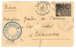 GABON - Précurseur N'DJOLE : 1889 CG 25c Obl. LIBREVILLE GABON + Rarissime Cachet Bleu GABON-CONGO N'DJOLE Sur Lettre Po - Other & Unclassified