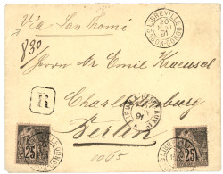 GABON-CONGO : 1891 COLONIES GENERALES 25c (x2) Obl. LIBREVILLE GABON-CONGO (cachet Rare) Sur Enveloppe RECOMMANDEE Via " - Otros & Sin Clasificación