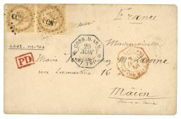 CCN3 - MY-THO : 1868 AIGLE Paire 10c Obl. CCN3 + CORR. D'ARM. MY-THO Bleu Sur Enveloppe Pour La FRANCE. Rare. TTB. - Autres & Non Classés