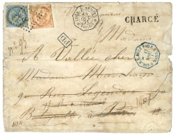 1871 AIGLE 20c + 40c (oxydé) Obl. CCH + CORR. D'ARMEES SAIGON + CHARGE Sur Enveloppe (pd) Pour La FRANCE. Verso, Grille  - Autres & Non Classés