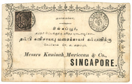 1887 CG 25c Obl. SAIGON-PORT Sur Enveloppe Décorée Pour SINGAPOUR. Destination Rare. Superbe. - Otros & Sin Clasificación