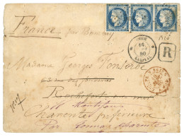 INDE - KARIKAL : CG 25c CERES (x3) Obl. INDE + INDE KARIKAL Sur Enveloppe RECOMMANDEE Pour La FRANCE. Bureau Trés Rare,  - Sonstige & Ohne Zuordnung