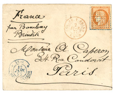 INDE - CARRE De CHANDERNAGOR : 1877 CG 40c CERES Obl. Trés Rare Carré De Points Bleus + INDE CHANDERNAGOR Sur Enveloppe  - Other & Unclassified