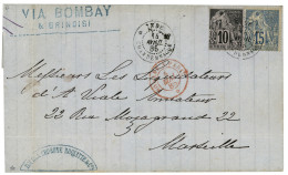 CHANDERNAGORE : 1885 COLONIES GENERALES 10c + 15c Obl. INDE CHANDERNAGOR Sur Lettre Pour PARIS. RARE. Superbe. - Other & Unclassified