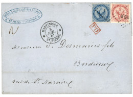 MARTINIQUE : 1867 AIGLE 20c + 80c Obl. MQE Sur Lettre De ST PIERRE Pour BORDEAUX. Double Port à 1F. TTB. - Sonstige & Ohne Zuordnung