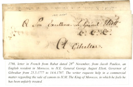 MAROC - PRECURSEUR : 1786 Lettre Avec Texte (3 Pages) Daté RABAT Le Gouverneur De GIBRALTAR. Trés Rare. TTB. - Otros & Sin Clasificación