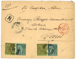 NOSSI-BE - PRECURSEUR : 1887 CG 5c (x2) + 20c (x2) Obl. Cachet Rare POSTES NOSSI-BE Sur Lettre RECOMMANDEE "Via ZANZIBAR - Autres & Non Classés