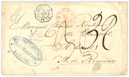 "LIGNE P Pour La REUNION" : 1867 Trés Rare Cachet POSS. NEERL. PAQ. FR. P N°1 + BATAVIA + Taxe 30 + Taxe 32 Sur Lettre ( - Otros & Sin Clasificación