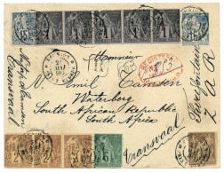 REUNION Pour Le TRANSVAAL : COLONIES GENERALES 1890 Entier Postal 15c + 30c SAGE + ALPHEE DUBOIS 1c (x5)+ 2c (x3)+ 5c+ 1 - Sonstige & Ohne Zuordnung